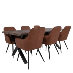 Wohnen Sitzgruppe<Industry Essgruppe in Eiche & Braun - Badryca (siebenteilig)