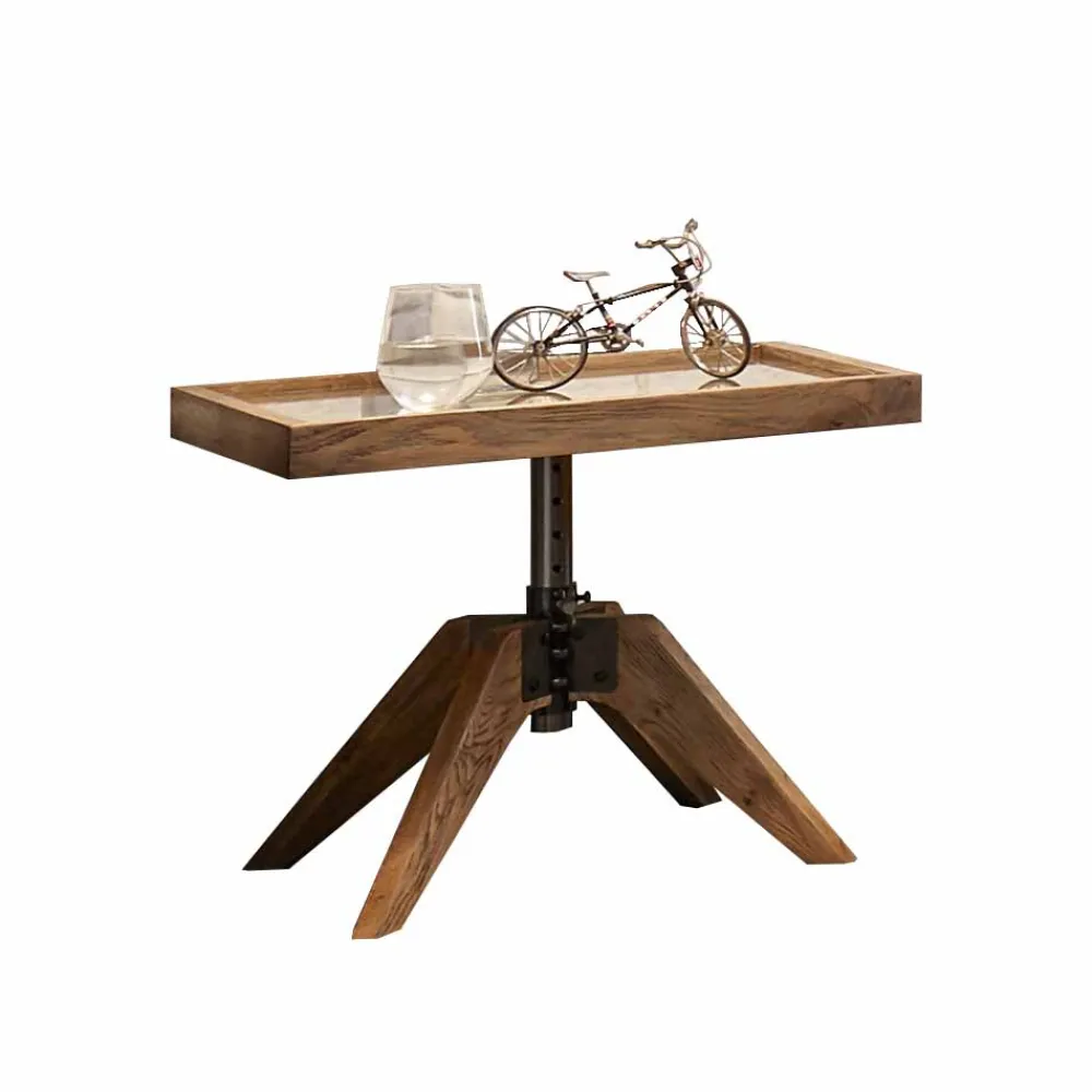 Wohnen Kommoden<Industry Style Nachttisch Budelli aus Wildeiche massiv Glas Metall