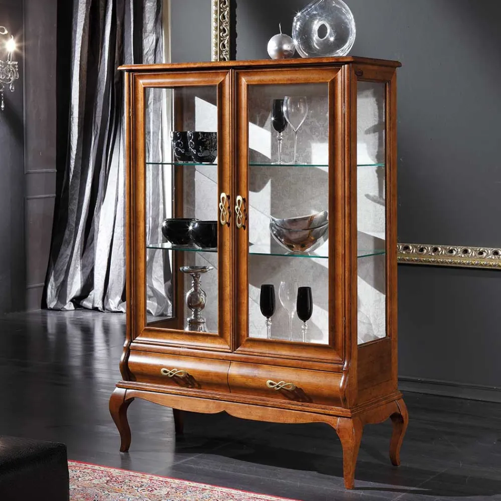 Wohnen Highboards|Vitrinen<Italienische Doppeltür Vitrine in Nussbaumfarben - Motiz