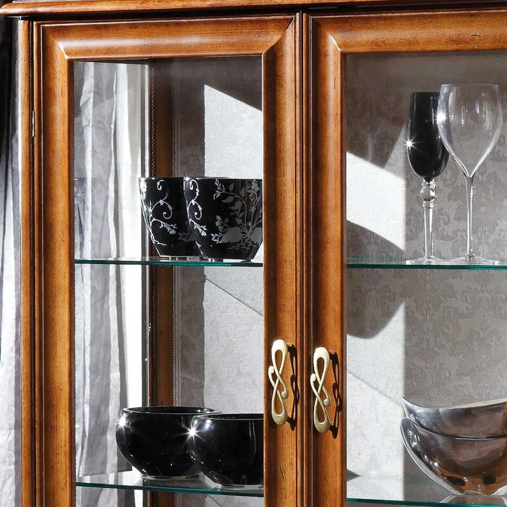 Wohnen Highboards|Vitrinen<Italienische Doppeltür Vitrine in Nussbaumfarben - Motiz