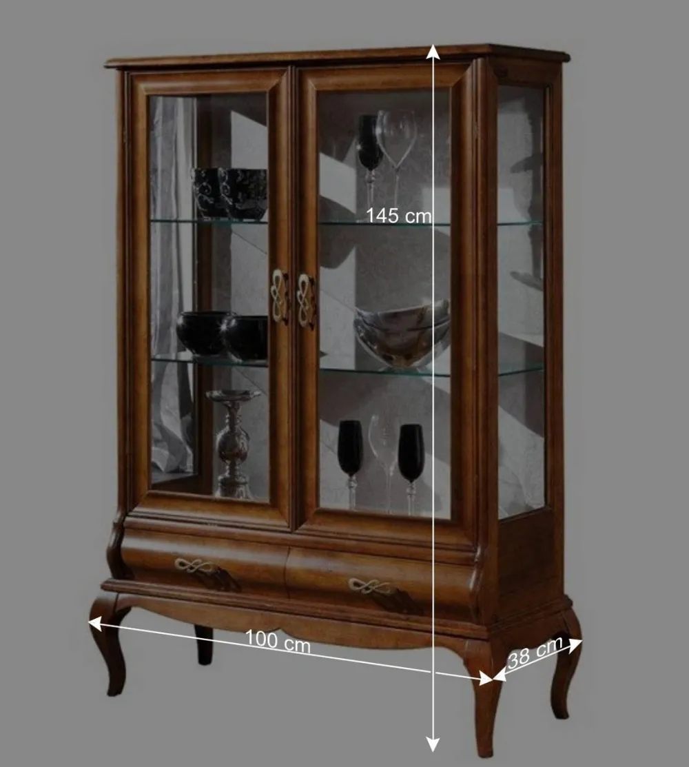 Wohnen Highboards|Vitrinen<Italienische Doppeltür Vitrine in Nussbaumfarben - Motiz