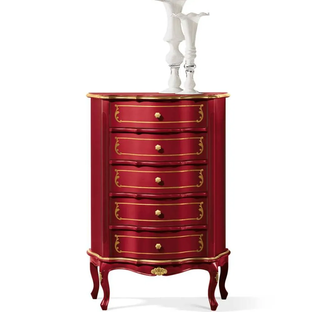 Wohnen Kommoden<Italienische Hochkommode in Rot mit Gold - Julya