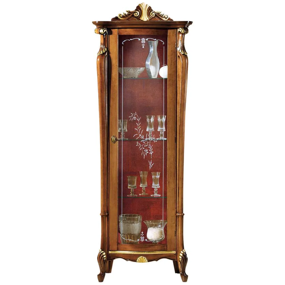 Wohnen Vitrinen|Schränke<Italienische Vitrine in Nussbaum & Gold & Rot - Carlenna I