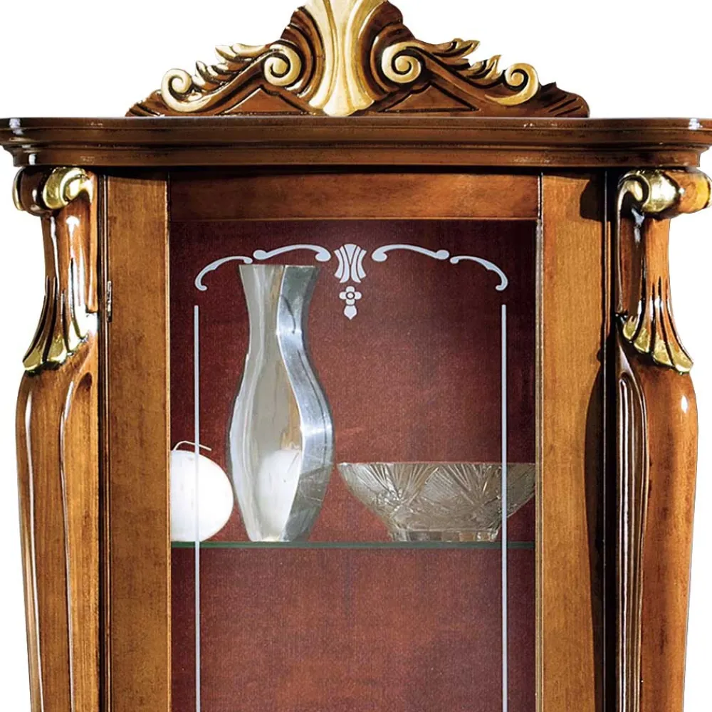 Wohnen Vitrinen|Schränke<Italienische Vitrine in Nussbaum & Gold & Rot - Carlenna I