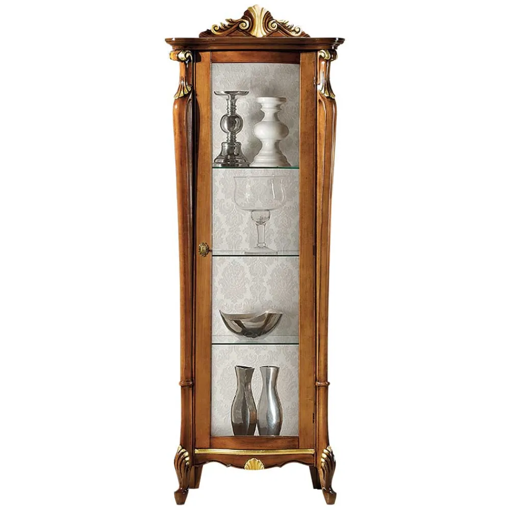 Wohnen Schränke<Italienischer Vitrinenschrank in Nussbaum & Gold - Carlenna