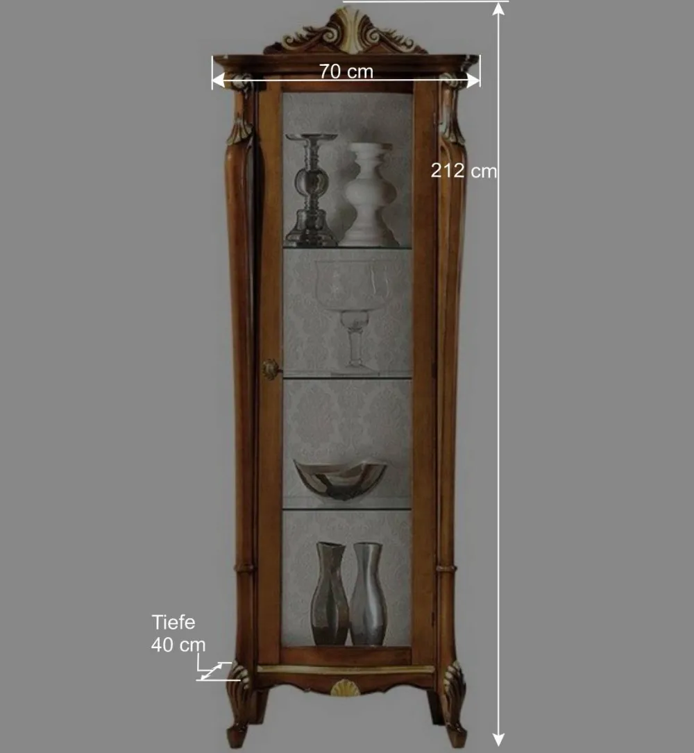 Wohnen Schränke<Italienischer Vitrinenschrank in Nussbaum & Gold - Carlenna
