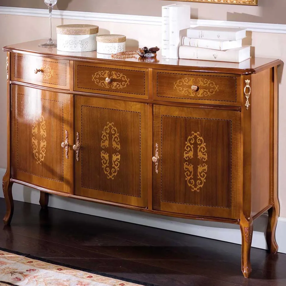 Wohnen Sideboards<Italienisches Barock Sideboard Natale in Nussbaum mit Intarsien