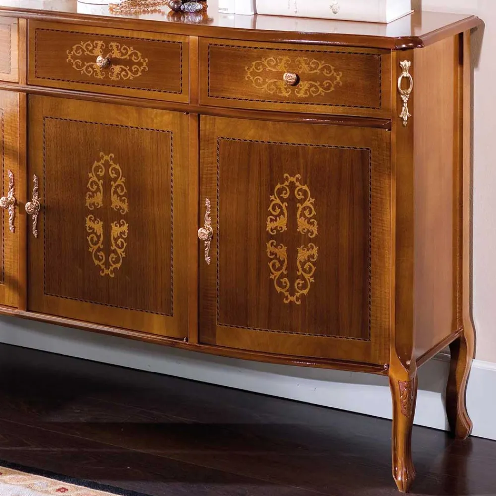 Wohnen Sideboards<Italienisches Barock Sideboard Natale in Nussbaum mit Intarsien