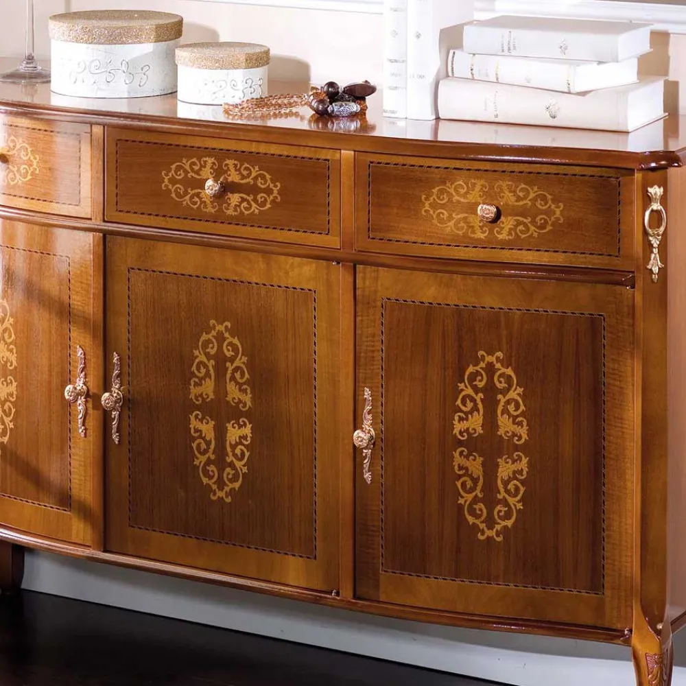 Wohnen Sideboards<Italienisches Barock Sideboard Natale in Nussbaum mit Intarsien