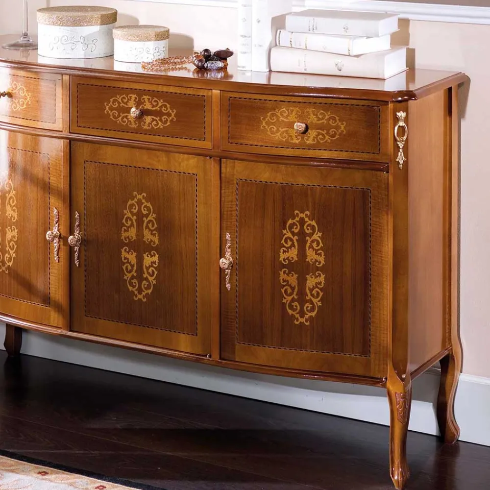 Wohnen Sideboards<Italienisches Barock Sideboard Natale in Nussbaum mit Intarsien