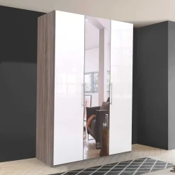 Wohnen Kleiderschränke|Schränke<Jugendzimmer Kleiderschrank mit Spiegel & Glas Weiß - Empresian