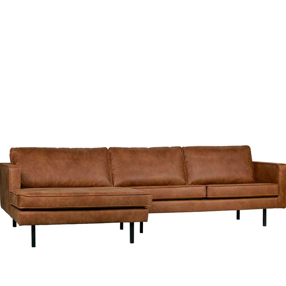 Wohnen Sofas<Kantiges Echtleder Ecksofa in Cognac Braun - Artemi
