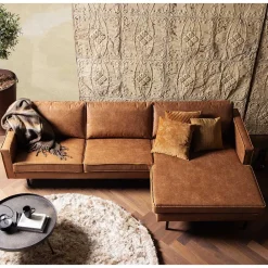 Wohnen Sofas<Kantiges Echtleder Ecksofa in Cognac Braun - Artemi
