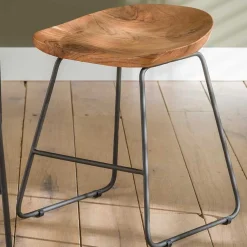 Wohnen Hocker<Küchenhocker mit Holzsitz & Bügelgestell - Ise (2er Set)