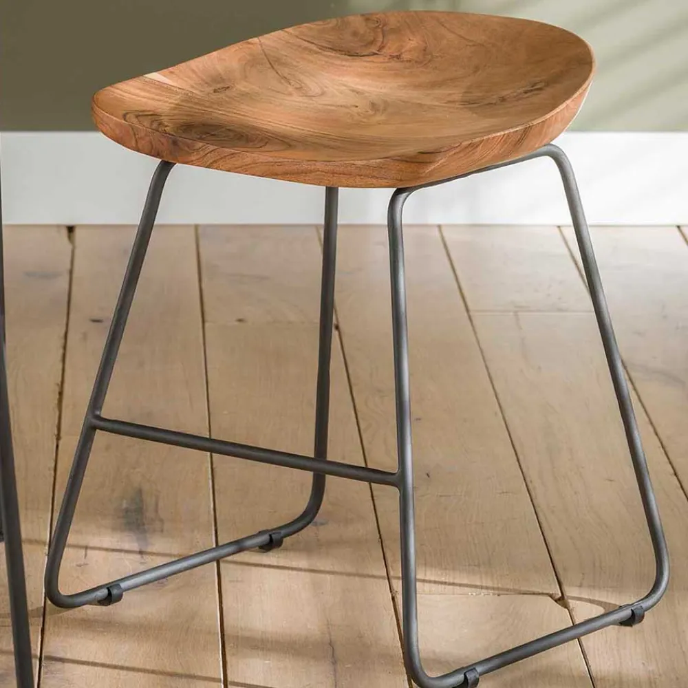 Wohnen Hocker<Küchenhocker mit Holzsitz & Bügelgestell - Ise (2er Set)