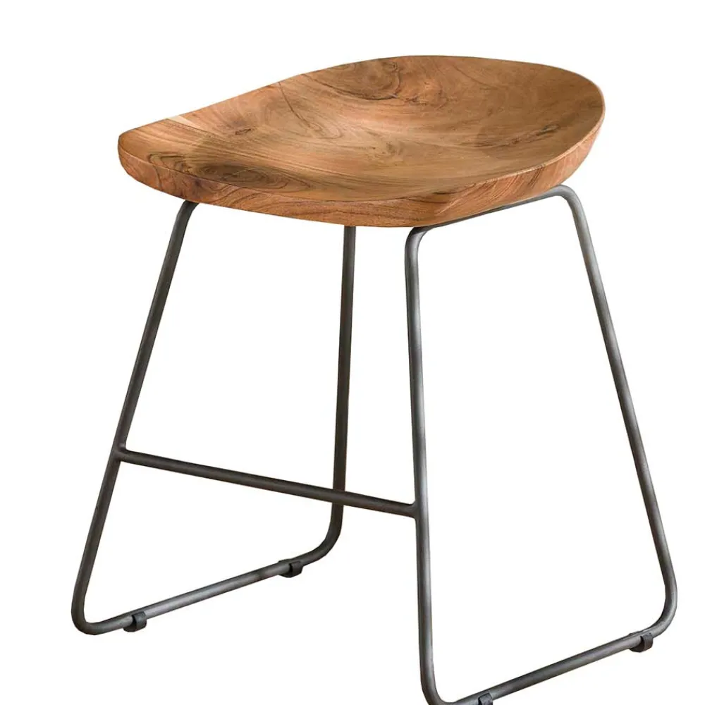 Wohnen Hocker<Küchenhocker mit Holzsitz & Bügelgestell - Ise (2er Set)