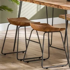 Wohnen Hocker<Küchenhocker mit Holzsitz & Bügelgestell - Ise (2er Set)