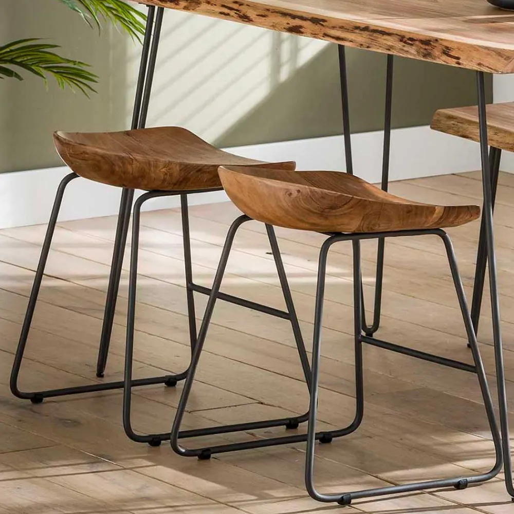 Wohnen Hocker<Küchenhocker mit Holzsitz & Bügelgestell - Ise (2er Set)