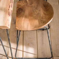Wohnen Hocker<Küchenhocker mit Holzsitz & Bügelgestell - Ise (2er Set)
