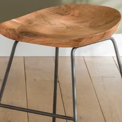 Wohnen Hocker<Küchenhocker mit Holzsitz & Bügelgestell - Ise (2er Set)
