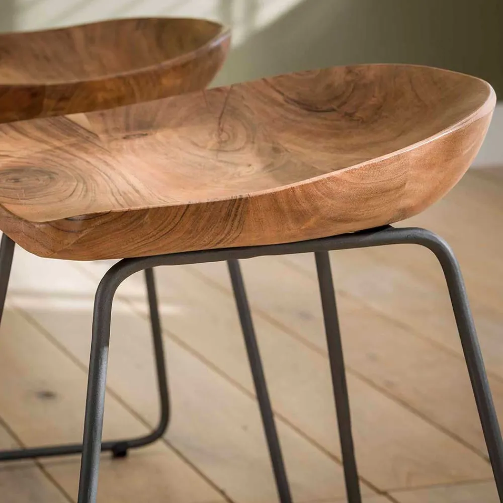 Wohnen Hocker<Küchenhocker mit Holzsitz & Bügelgestell - Ise (2er Set)