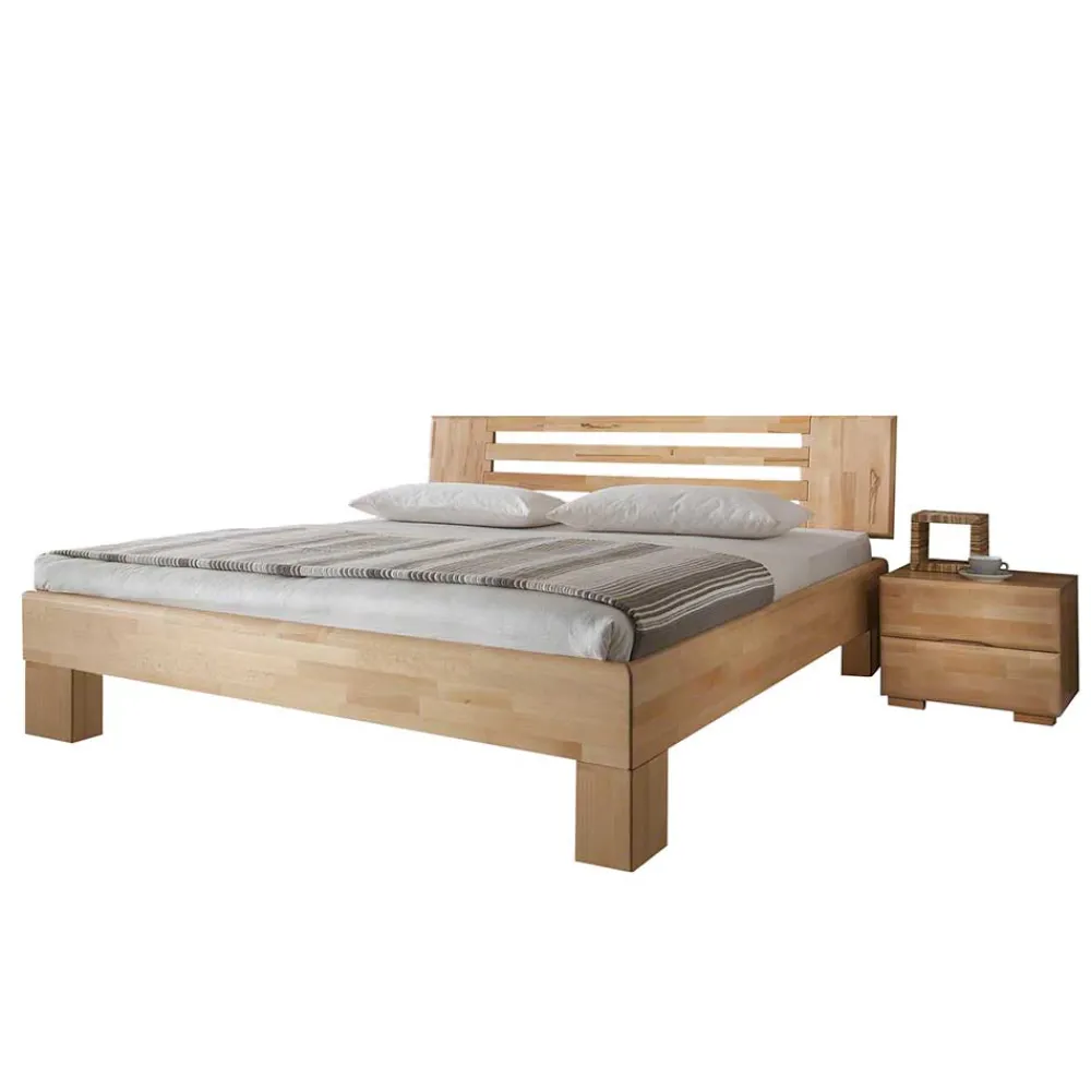 Wohnen Betten<Kernbuche Bett Issiaco und zwei Nachtschränke (dreiteilig)