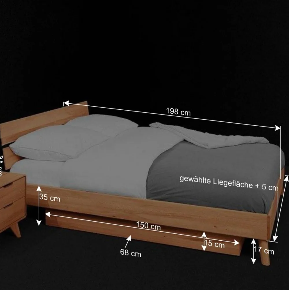 Wohnen Betten<Kernbuche Massivholz-Einzelbett 190cm lang - Junola