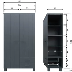 Wohnen Kleiderschränke|Schränke<Kiefernholz Kleiderschrank in Grau dunkel - Isnos I