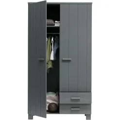 Wohnen Kleiderschränke|Schränke<Kiefernholz Kleiderschrank in Grau dunkel - Isnos I