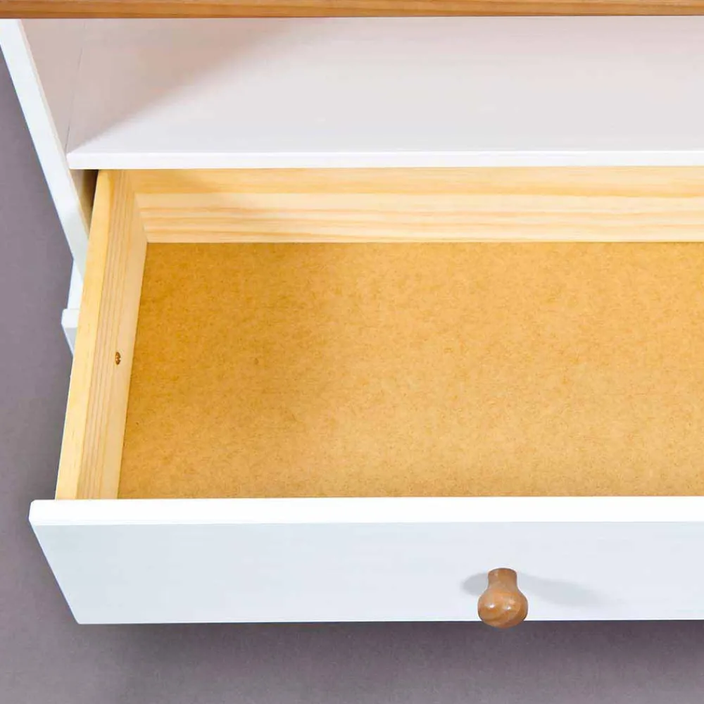 Wohnen Tv & Hifi-Möbel|Lowboards<Kiefernholz TV Unterschrank in Weiß Braun - Vatina