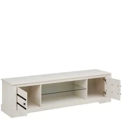 Wohnen Tv & Hifi-Möbel|Lowboards<Kiefernholz TV Unterschrank in Weiß mit Schwarz - Manduza