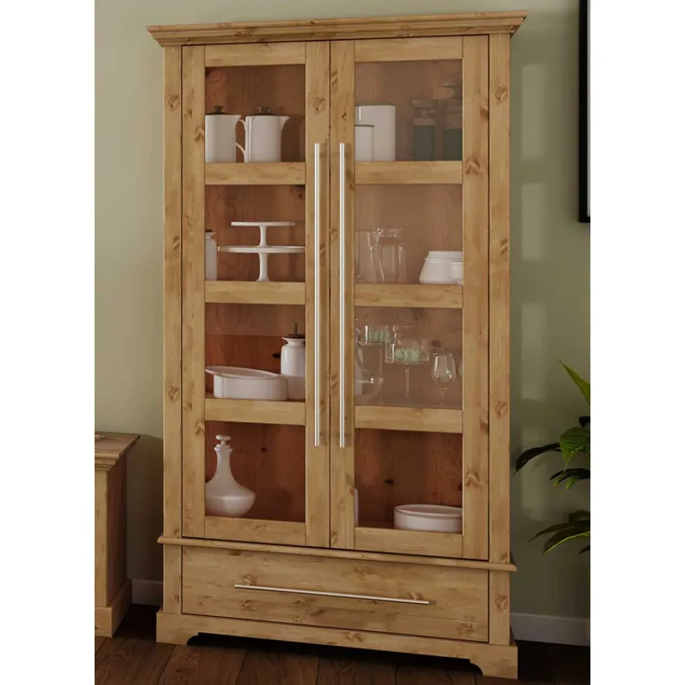 Wohnen Vitrinen<Kiefernholz Vitrine Glastür im Modern Country Style - Noellisa