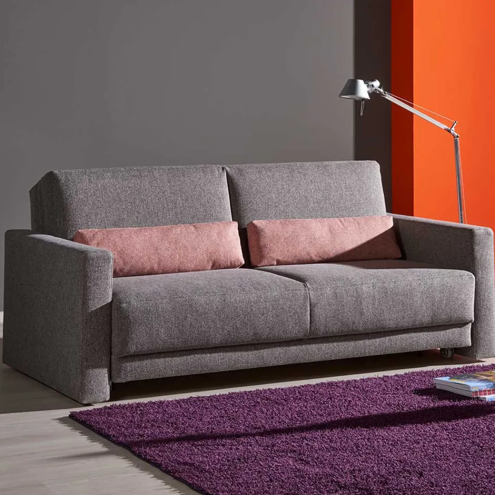 Wohnen Betten|Sofas<Klappcouch in Grau mit geteilter Rückenlehne Zentra & Kissen Rosa