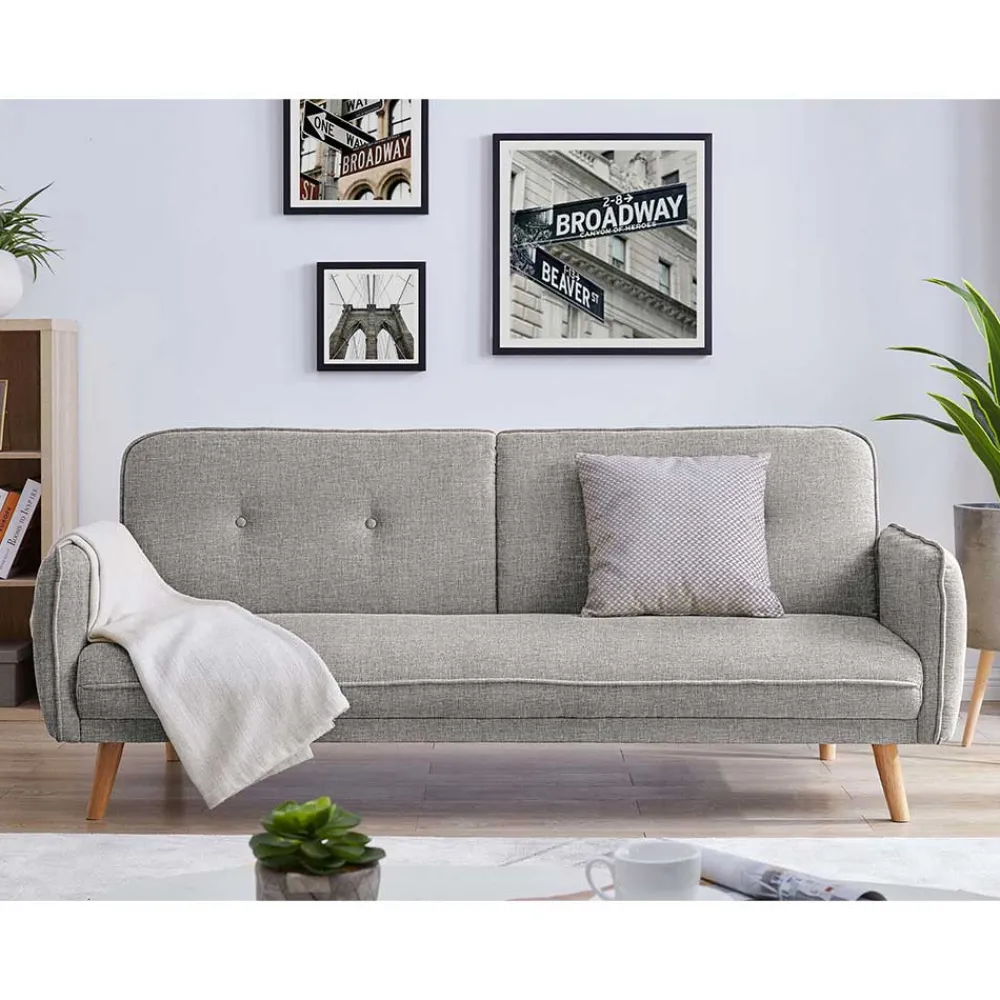 Wohnen Betten|Sofas<Klappcouch in Hellgrau Strukturstoff - Faye