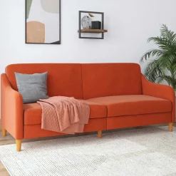 Wohnen Sofas<Klappcouch in Orange und Holz Natur - Sipano