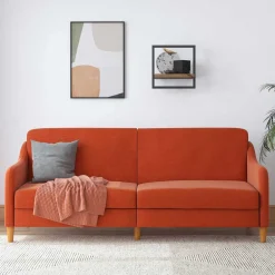 Wohnen Sofas<Klappcouch in Orange und Holz Natur - Sipano