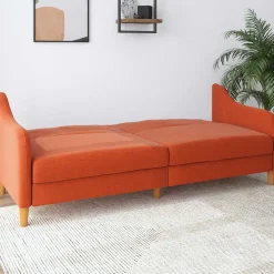 Wohnen Sofas<Klappcouch in Orange und Holz Natur - Sipano