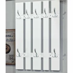 Wohnen Garderoben<Klassisches Garderobenpaneel in Weiß 65cm breit Vaipuran mit 8 Metallhaken