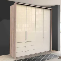 Wohnen Kleiderschränke|Schränke<Kleiderschrank 200cm breit in Creme Glas - Rativian