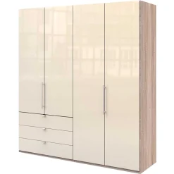 Wohnen Kleiderschränke|Schränke<Kleiderschrank 200cm breit in Creme Glas - Rativian