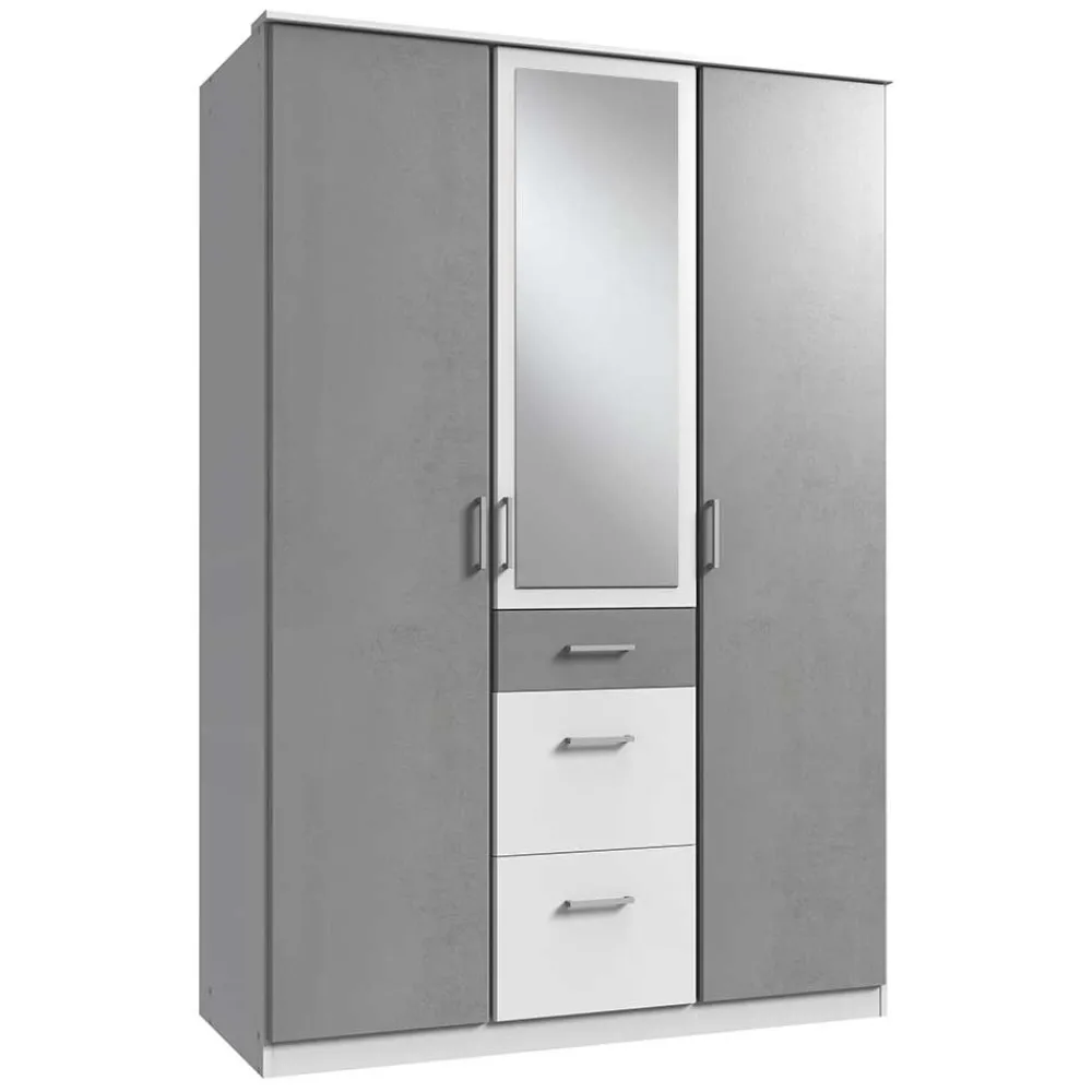 Wohnen Kleiderschränke|Schränke<Kleiderschrank in Betonoptik Lichtgrau & Weiß - Karimos