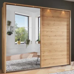 Wohnen Kleiderschränke<Kleiderschrank in Eiche Bianco & Spiegel - Paniola
