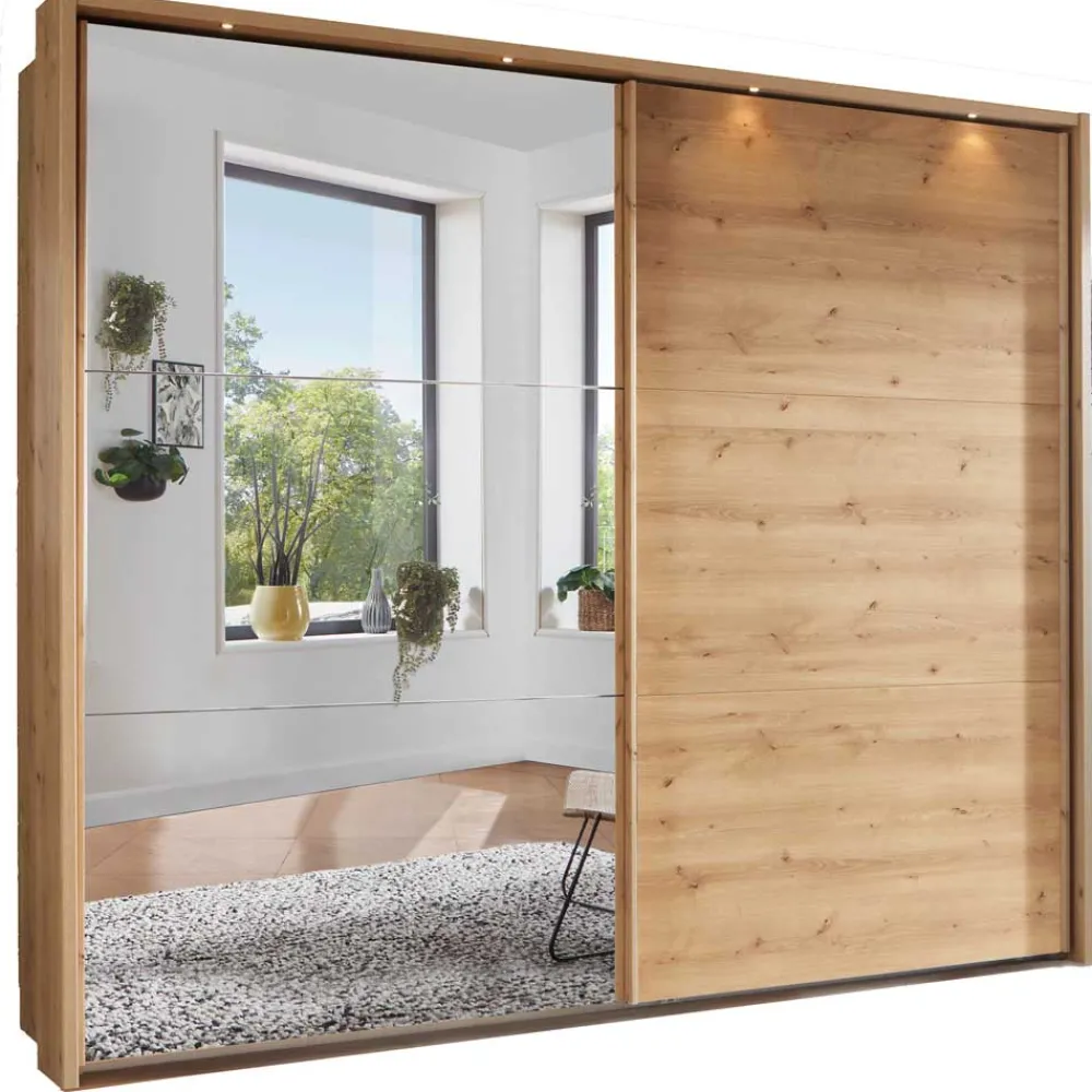 Wohnen Kleiderschränke<Kleiderschrank in Eiche Bianco & Spiegel - Paniola