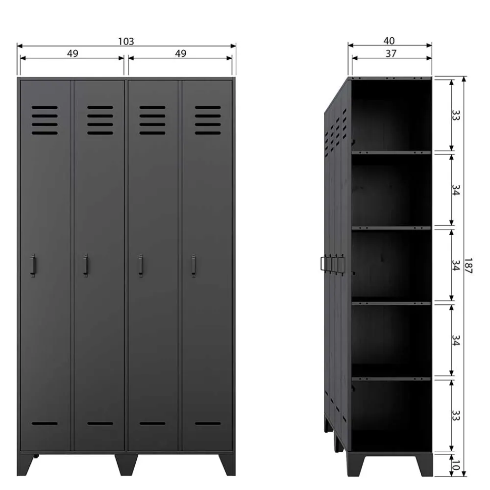 Wohnen Kleiderschränke|Schränke<Kleiderschrank in Spind Optik aus Holz und Holzwerkstoff - Tivegos