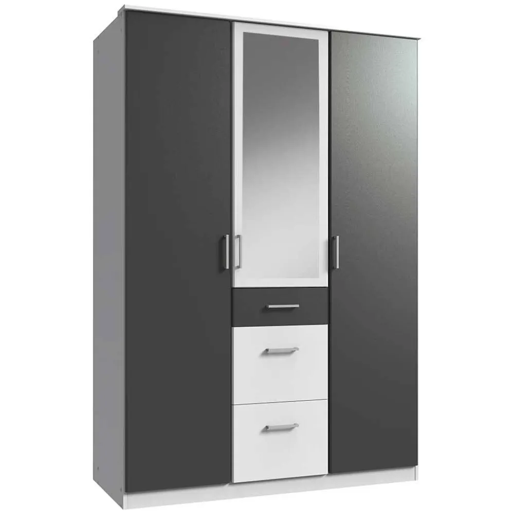 Wohnen Kleiderschränke|Schränke<Kleiderschrank in Weiß & Dunkelgrau - Vanila I