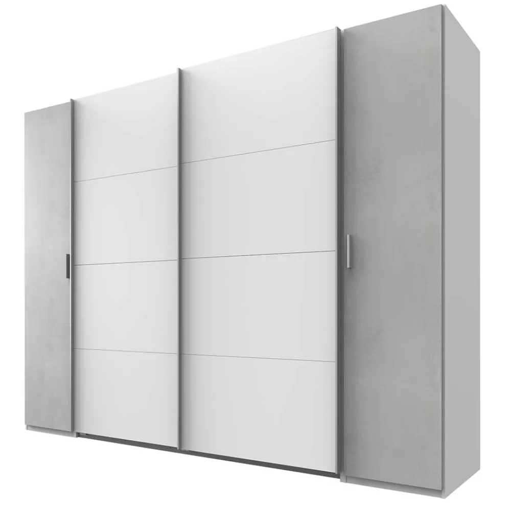 Wohnen Kleiderschränke|Schränke<Kleiderschrank in Weiß & Lichtgrau Beton Optik - Viganno