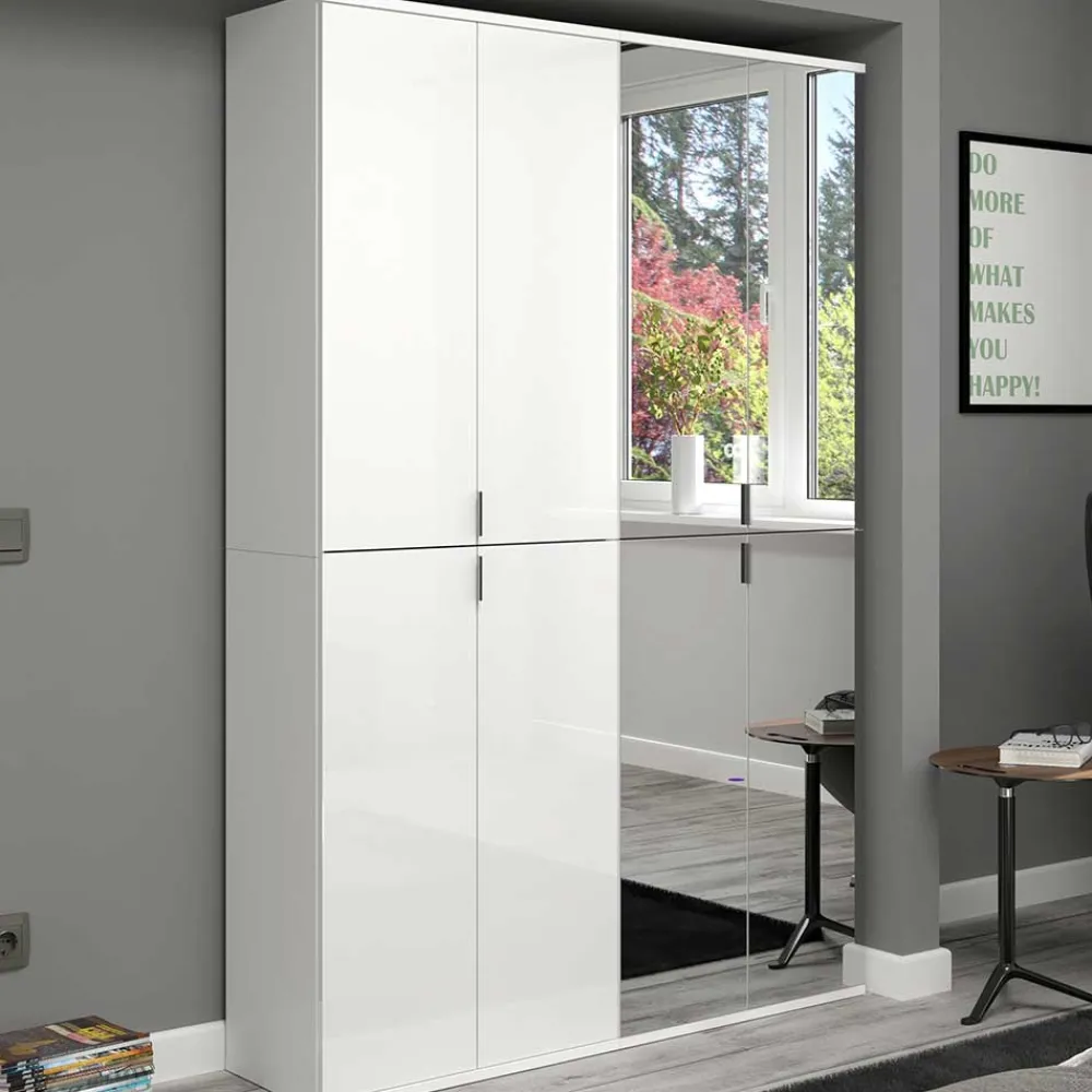 Wohnen Kleiderschränke<Kleiderschrank in Weiß HG & Spiegel - Ejulia (zweiteilig)