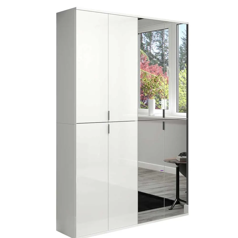 Wohnen Kleiderschränke<Kleiderschrank in Weiß HG & Spiegel - Ejulia (zweiteilig)