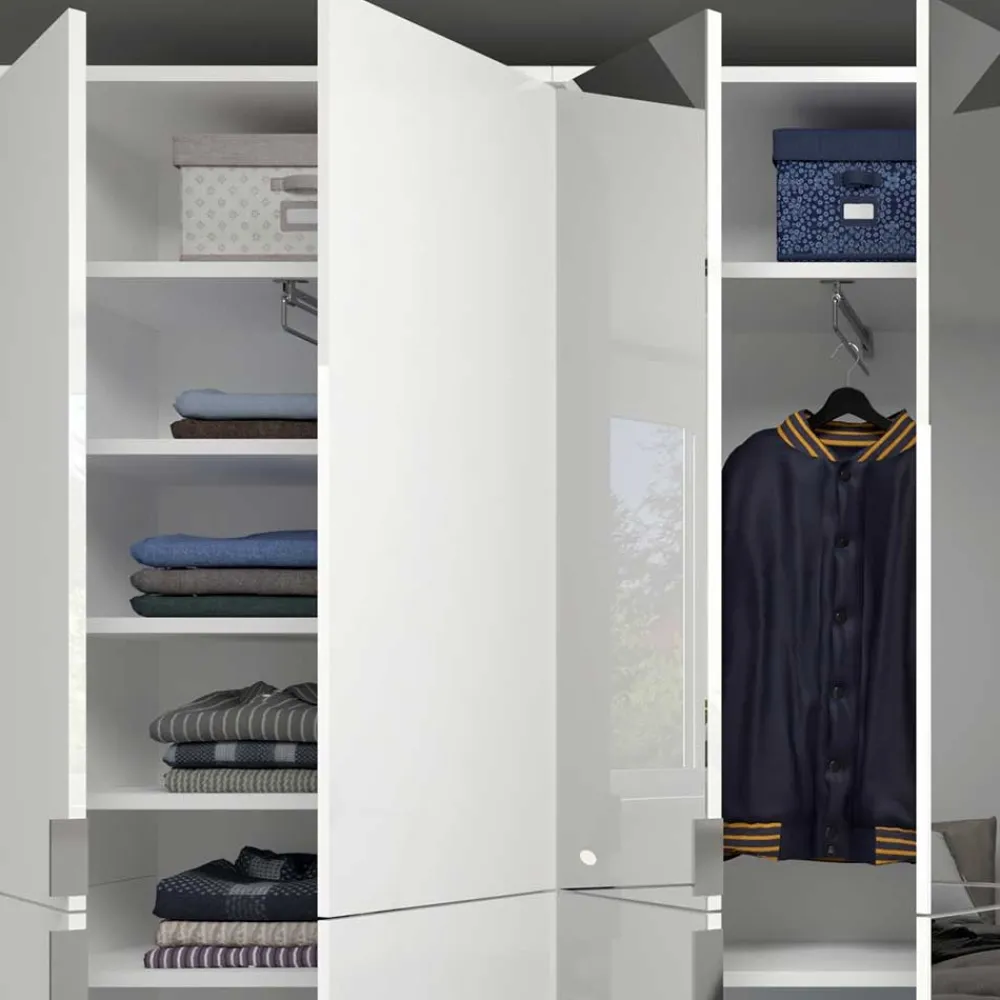 Wohnen Kleiderschränke<Kleiderschrank in Weiß HG & Spiegel - Ejulia (zweiteilig)