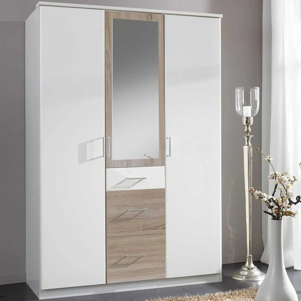 Wohnen Kleiderschränke<Kleiderschrank in Weiß mit Eiche Sägerau NB - Magdelan